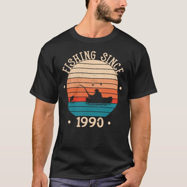 T-shirt anniversaire de pêche du poisson 1990 (Devant)
