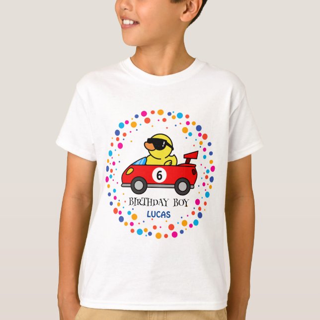 T-shirt Anniversaire DUCK race car garçon course rouge nom (Devant)