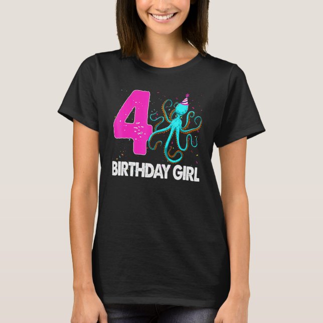 T-shirt Anniversaire Fille 4 Octopus Amour (Devant)
