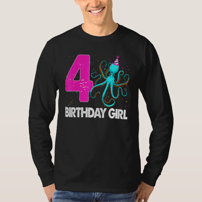 T-shirt Anniversaire Fille 4 Octopus Amour (Devant)