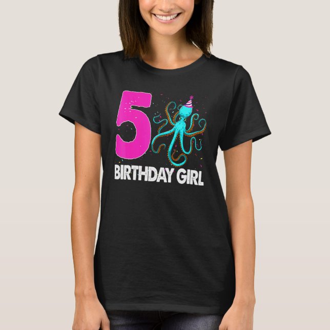 T-shirt Anniversaire fille 5 Octopus Love (Devant)