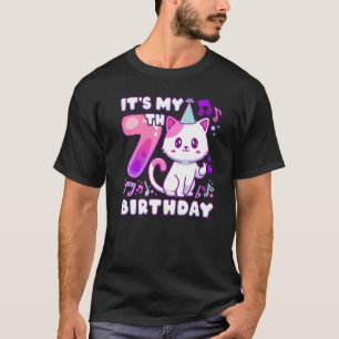 T-shirt Anniversaire fille 7 ans, chaton K-pop avec finge