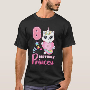T-shirt Anniversaire Fille 8 Ans Cute Chat Unicorne avec é