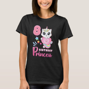 T-shirt Anniversaire Fille 8 Ans Cute Chat Unicorne avec é