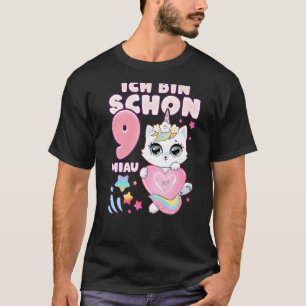 T-shirt Anniversaire fille 9 ans chat unicorne en allemand