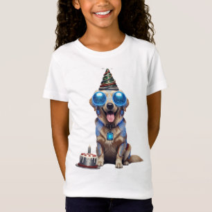 T-Shirt Anniversaire Fille Chien Doré Futuriste
