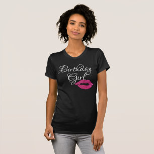 T-shirt Anniversaire Fille Rose Parties scintillant lèvres