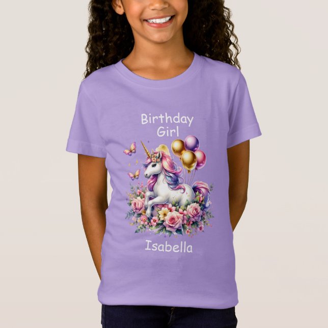 T-Shirt Anniversaire fille rose, violet et or licorne (Devant)