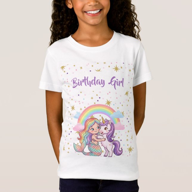 T-Shirt Anniversaire Fille Sirène Licorne (Devant)