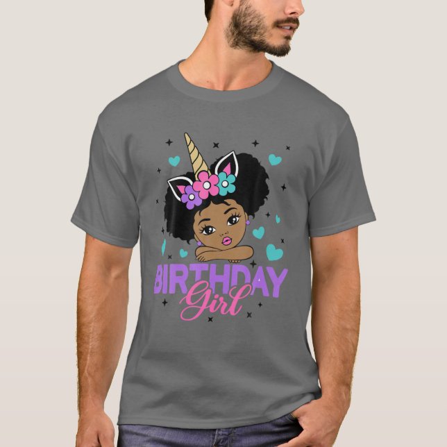 T-shirt Anniversaire fille Unicorn Black Princess Afro Pri (Devant)