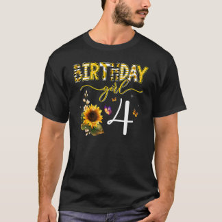 T-shirt Anniversaire Filles 4ème Tournesol Papillon 4 ans