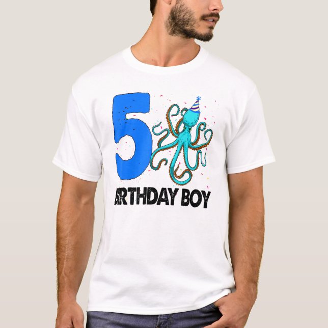 T-shirt Anniversaire Garçon 5 S Octopus Love (Devant)