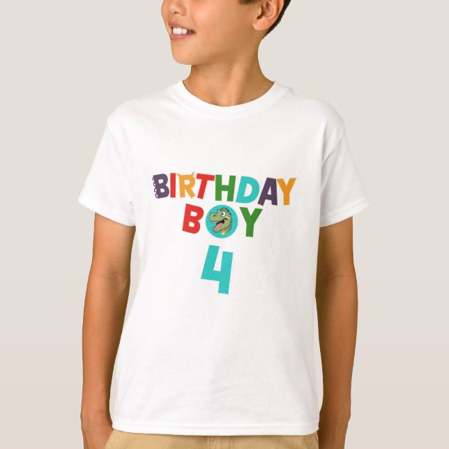T-Shirt Anniversaire Garçon Dinosaure 4ème Anniver (Devant)