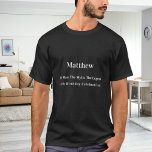 T-shirt Anniversaire homme mythe légende nom amusant<br><div class="desc">Pour un t-shirt noir et foncé. Personnalisez et ajoutez votre propre photo du garçon/homme d'anniversaire. Personnalisez et ajoutez un nom,  40 ans et un texte. Texte : L'Homme,  Le Mythe,  La Légende. Texte blanc.</div>