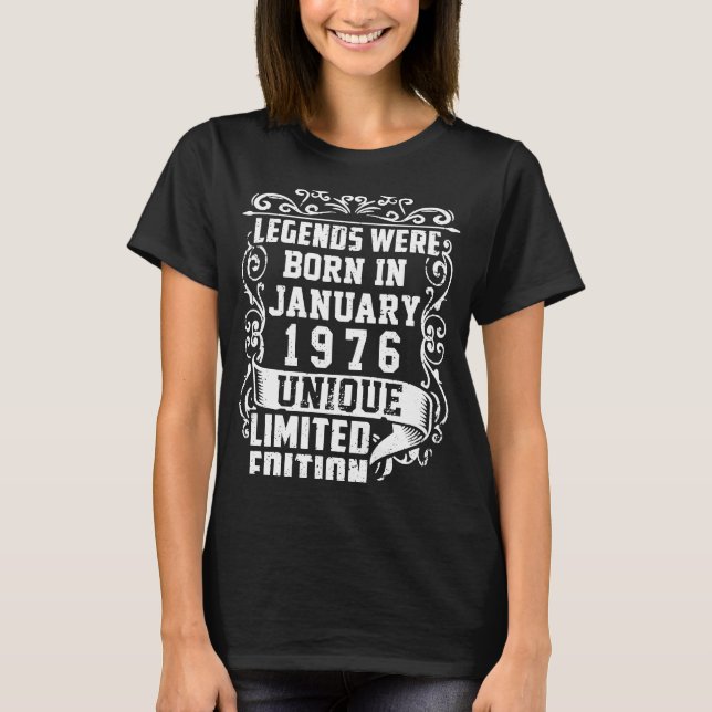 T-shirt Anniversaire Janvier 1976 Année d'utilisation Lége (Devant)