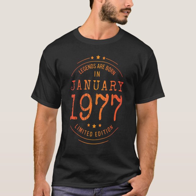 T-shirt Anniversaire Janvier 1977 Année d'utilisation Lége (Devant)