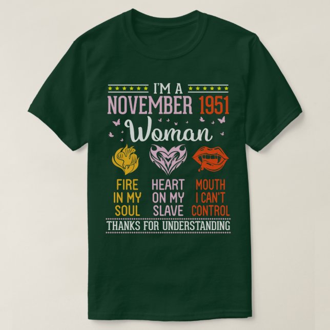 T-shirt Anniversaire Je Suis Novembre 1951 Femme 69 Ans Fe (Design devant)