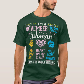 T-shirt Anniversaire Je Suis Novembre 1980 Femme 40 Ans Fe