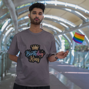T-shirt Anniversaire King Parties scintillant Crown Mens