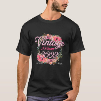 T-shirt Anniversaire Né En Janvier 2009 Fleurs Cadeaux Ann