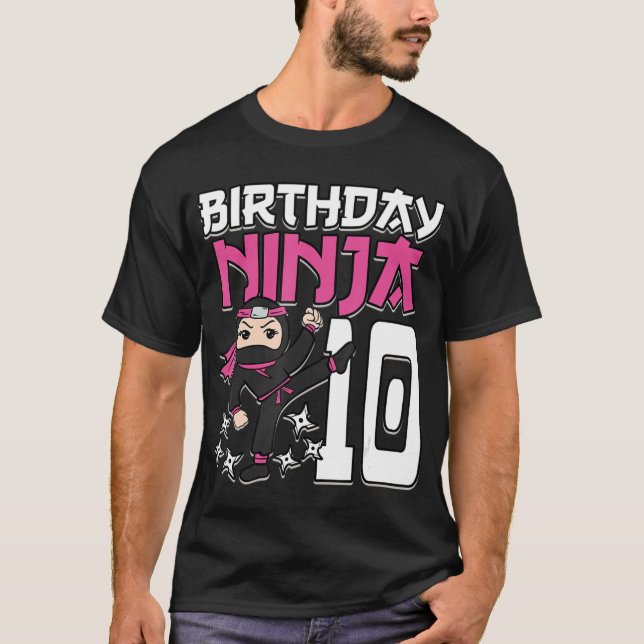 T-shirt Anniversaire Ninja 10 Girl rose Shinobi Thème 10èm (Devant)