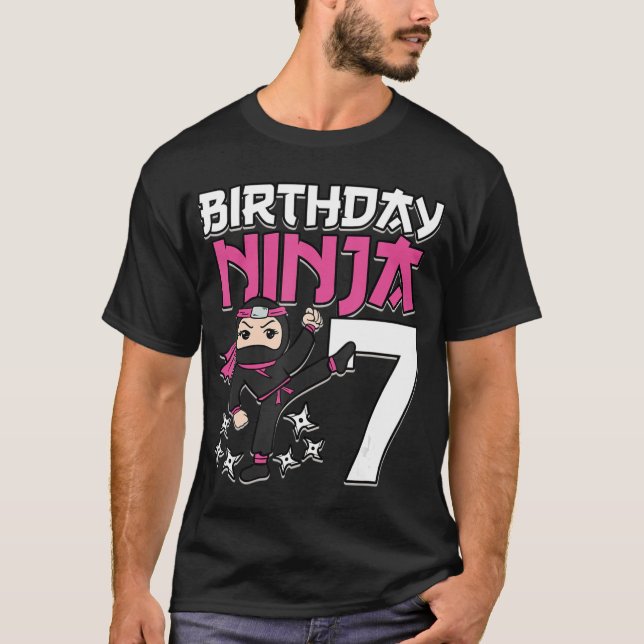 T-shirt Anniversaire Ninja 7 Girl rose Shinobi Thème 7ème  (Devant)