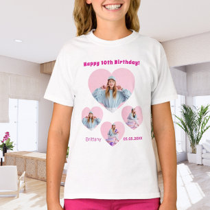 T-shirt Anniversaire nom âge photo coeur collage fille