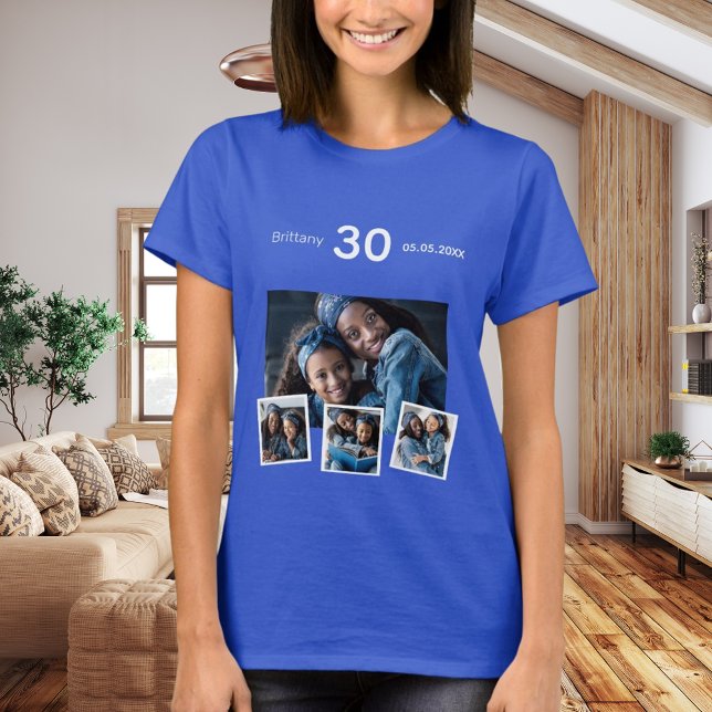 T-shirt Anniversaire nom âge photo collage bleu (Créateur téléchargé)