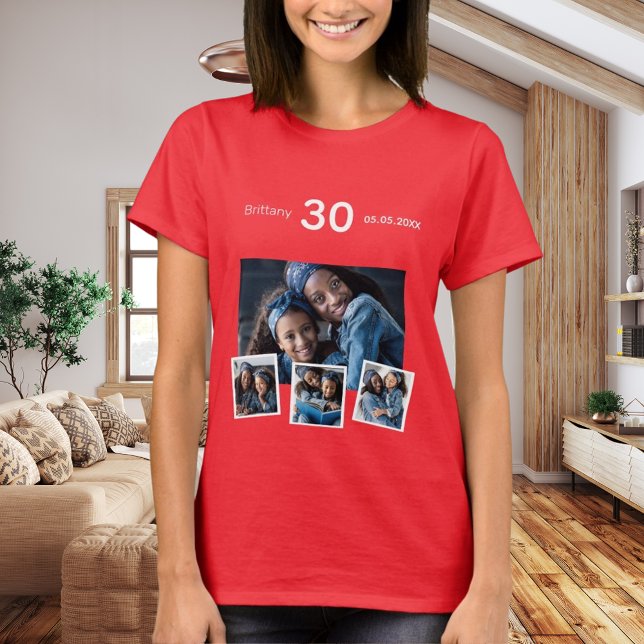 T-shirt Anniversaire nom âge photo collage rouge (Créateur téléchargé)