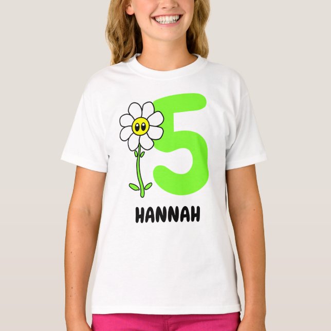 T-shirt Anniversaire Numéro et nom Funny Daisy Flower Cust (Devant)