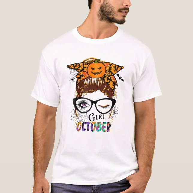 T-shirt Anniversaire Octobre Fête Avec Citrouille Pour Ell (Devant)