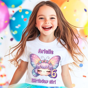 T-shirt Anniversaire papillon visage de fée violet coloré 