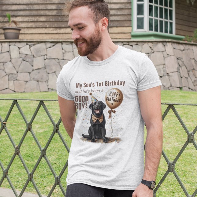 T-shirt Anniversaire Père Black Lab Personnalisé (cute happy birthday balloon black labrador confetti party hat  t-shirt for dad)