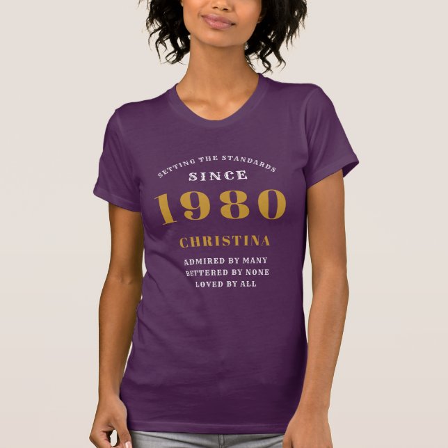 T-shirt Anniversaire personnalisé 1980 Purple Gold Ladies (Devant)