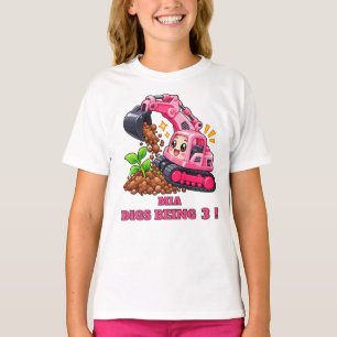 T-shirt Anniversaire Personnalisé Excavatrice Rose