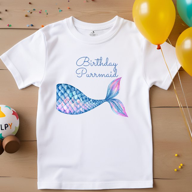 T-Shirt Anniversaire purrmaid chat sirène aquarelle fille (Créateur téléchargé)