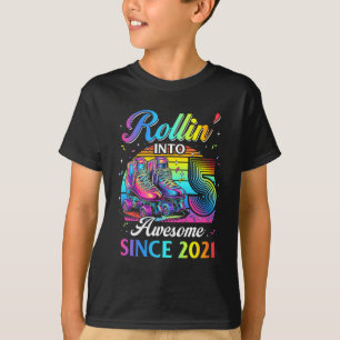 T-shirt Anniversaire Roller Skating 5ème Fille qui entre e