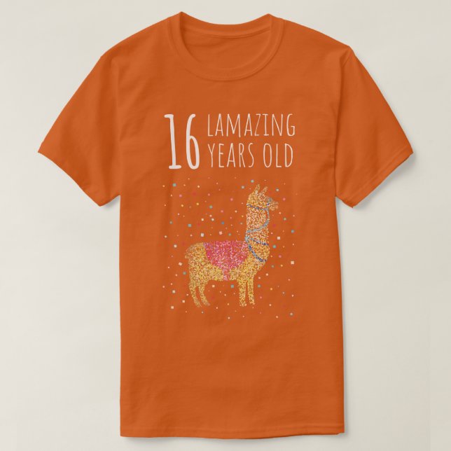 T-shirt Anniversaire Seize 16 Llama Alpaca (Design devant)