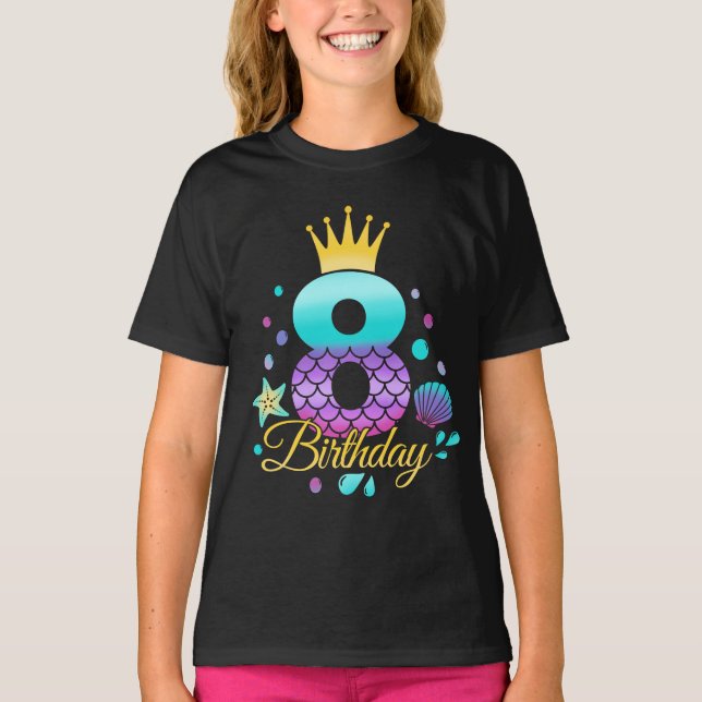 T-shirt Anniversaire Sirène 8e Anniversaire  (Devant)