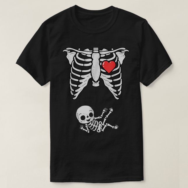 T-shirt Annonce de grossesse de squelette Coût d'Halloween (Design devant)