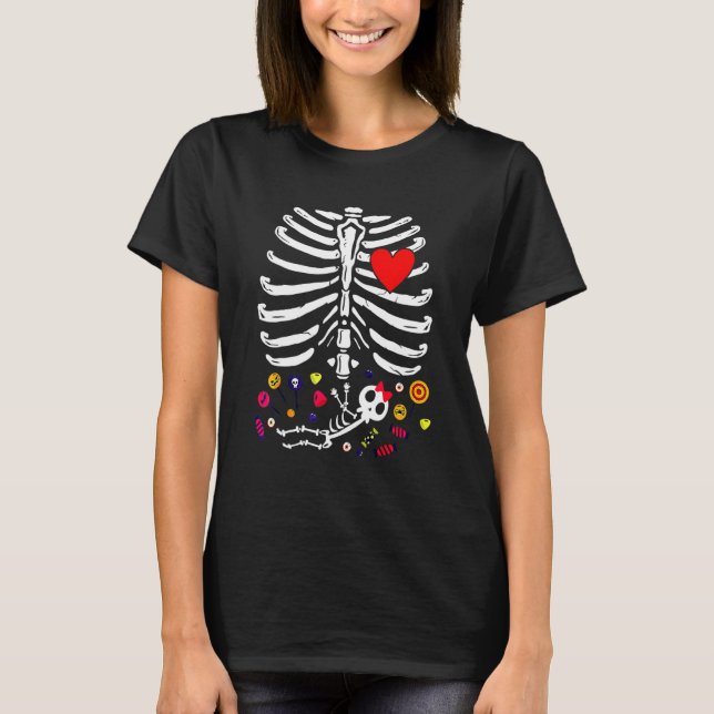 T-shirt Annonce de grossesse squelette de bébé fille X Ray (Devant)