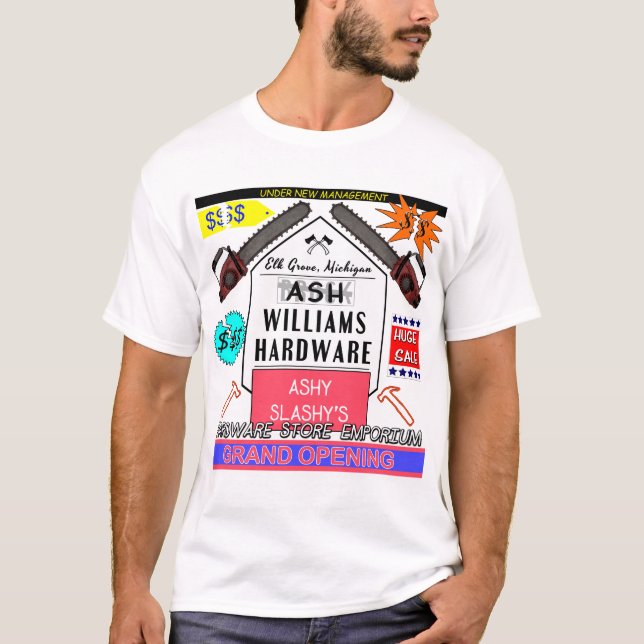 T-shirt Annonce de l'emporium matériel d'Ashy Slashy (Devant)