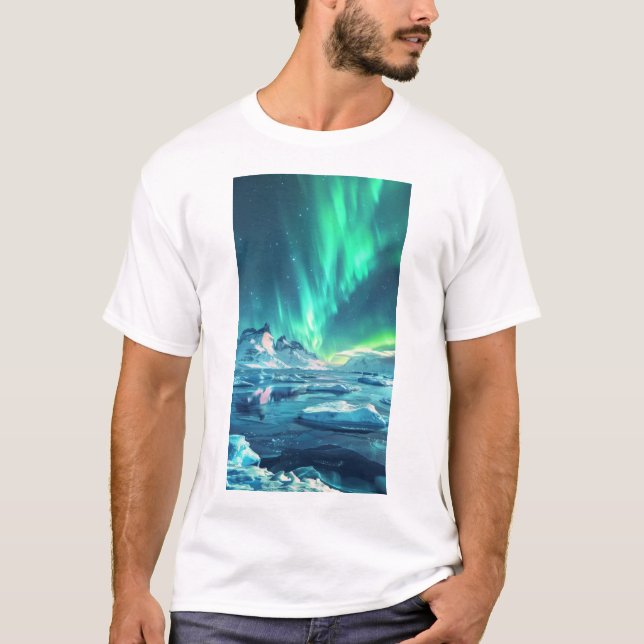 T-shirt Antarctique Aurora Borealis Real Panoramic Horizon (Devant)