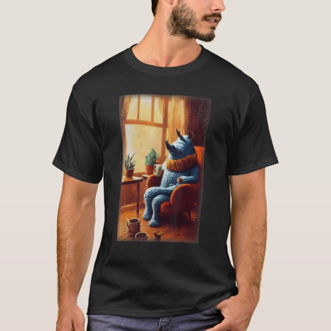 T-shirt Anthropomorphic Rhino Sitting In A Cozy Untidy Hom (Devant)