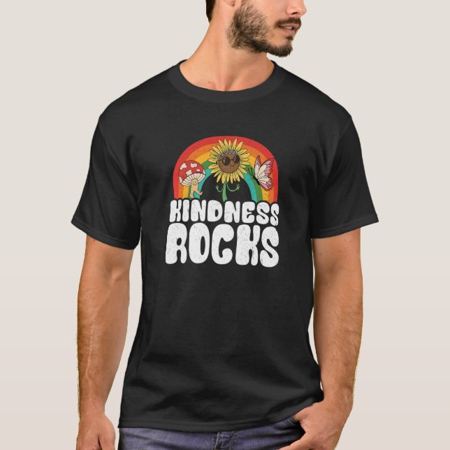 T-shirt Anti Bullying Hippie Retro Teacher Rainbow Kindnes (Devant)