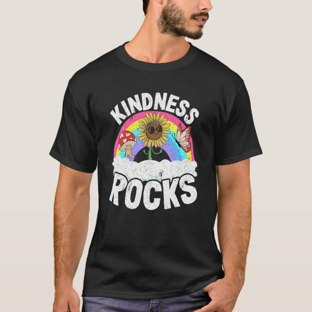 T-shirt Anti Bullying Hippie Retro Teacher Rainbow Kindnes (Devant)