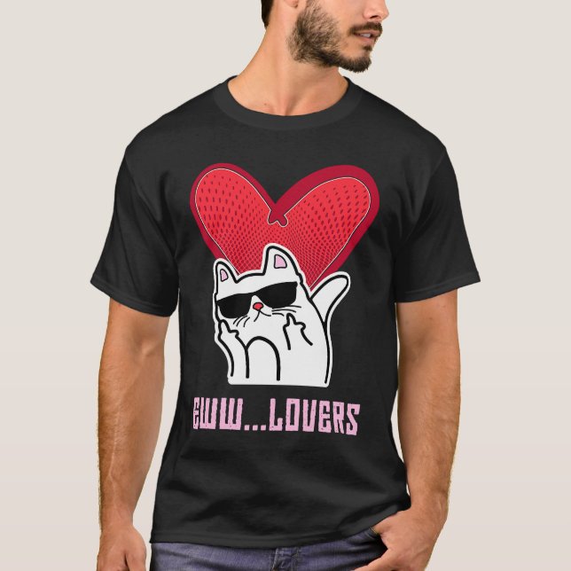 T-shirt Anti Saint-Valentin Envie de  Beurk  Chat louche (Devant)