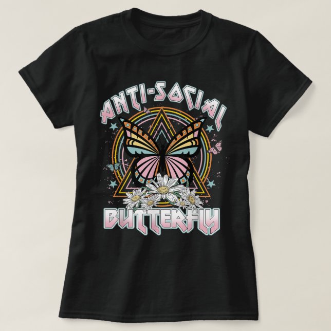 T-shirt Anti-Social Butterfly Funny Retro Conception Vinta (Design devant)