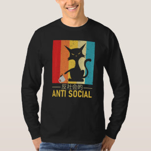 T-shirt Anti Social Japonais Texte Chat Esthétique Ca Vint