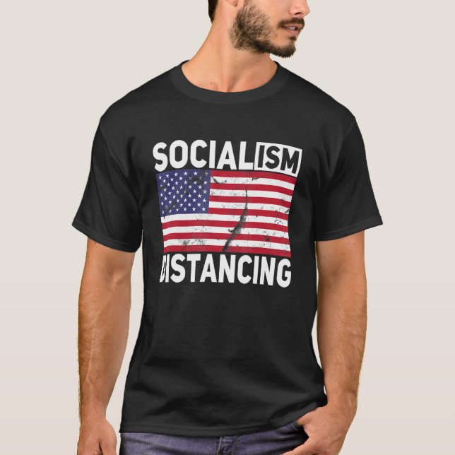 T-shirt Anti-socialisme Mème politique Distancine du socia (Devant)